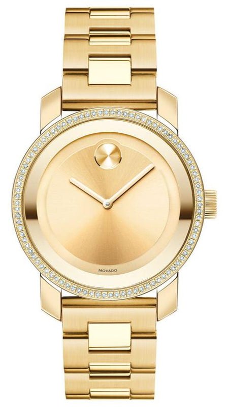 Movado Bold Diamonds Gold Dial Gold Steel Strap Watch for Women - 3600150 Authentic Buy Shop Now