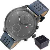 Tommy Hilfiger Chase Grey Dial Blue Leather Strap Watch for Men - 1791578 Authentic Buy Shop Now