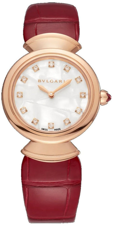 Bvlgari Divas Dream Diamonds Mother of Pearl Dial Red Leather Strap Watch for Women - DREAM102840 Authentic Buy Shop Now