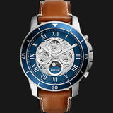Fossil Grant Sport Automatic Skeleton Blue Dial Brown Leather Strap Watch for Men - ME3140 Authentic Buy Shop Now