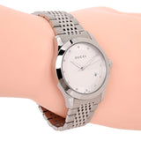 Gucci G Timeless Diamonds Mother of Pearl Dial Silver Steel Strap Watch For Women - YA126510 Authentic Buy Shop Now