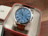 Fossil Grant Chronograph Blue Dial Brown Leather Strap Watch for Men - FS5184 Authentic Buy Shop Now