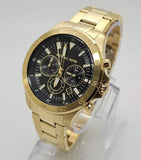 Michael Kors Greyson Chronograph Black Dial Gold Steel Strap Watch For Men - MK9108 Authentic Buy Shop Now