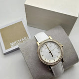 Michael Kors Corey Three Hand White Dial White Leather Strap Watch For Women - MK2985 Authentic Buy Shop Now