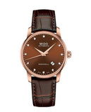 Mido Baroncelli III Automatic Diamonds Brown Dial Brown Leather Strap Watch For Women - M7600.3.64.8 Authentic Buy Shop Now