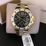 Michael Kors Everest Chronograph Black Dial Gold Steel Strap Watch For Women - MK5828 Authentic Buy Shop Now