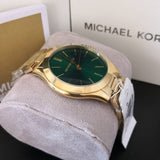 Michael Kors Slim Runway Green Dial Gold Steel Strap Watch for Women - MK3435 Authentic Buy Shop Now