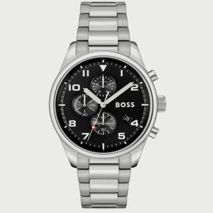 Hugo Boss View Chronograph Black Dial Silver Steel Strap Watch For Men - 1514008 Authentic Buy Shop Now