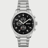 Hugo Boss View Chronograph Black Dial Silver Steel Strap Watch For Men - 1514008 Authentic Buy Shop Now