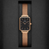 Daniel Wellington Quadro Melrose Black Dial Rose Gold Mesh Bracelet Watch For Women - DW00100432 Authentic Buy Shop Now
