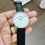 Daniel Wellington Classic Sheffield White Dial Black Leather Strap Watch For Men - DW00100007 Authentic Buy Shop Now