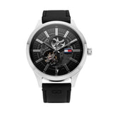 Tommy Hilfiger Spencer Skeleton Black Dial Black Leather Strap Watch for Men - 1791641 Authentic Buy Shop Now