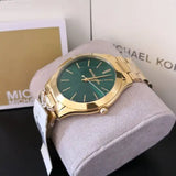 Michael Kors Slim Runway Green Dial Gold Steel Strap Watch for Women - MK3435 Authentic Buy Shop Now