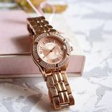 Guess Crystal Diamonds Rose Gold Dial Rose Gold Steel Strap Watch For Women - W11069L1 Authentic Buy Shop Now
