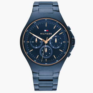 Tommy Hilfiger Justin Chronograph Blue Dial Blue Steel Strap Watch For Men - 1792058 Authentic Buy Shop Now
