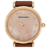 Emporio Armani Gianni T Bar Quartz Pink Mother of Pearl Dial Brown Leather Strap Watch For Women - AR1960 Authentic Buy Shop Now