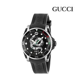 Gucci Dive Quartz Kingsnake Black Dial Black Rubber Strap Watch For Men - YA136217 Authentic Buy Shop Now