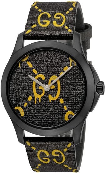 Gucci G Timeless Ghost Black Dial Black Leather Strap Watch For Men - YA1264019 Authentic Buy Shop Now