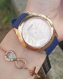 Guess Cubed Analog Rose Gold Dial Blue Leather Strap Watch For Women - GW0665L2 Authentic Buy Shop Now