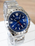 Versace Hellenyium GMT Blue Dial Silver Steel Strap Watch for Men - V11010015 Authentic Buy Shop Now