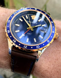 Versace Hellenyium GMT Blue Dial Brown Leather Strap Watch for Men - V11080017 Authentic Buy Shop Now
