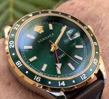 Versace Hellenyium Green Dial Brown Leather Strap Watch for Men - V11090017 Authentic Buy Shop Now