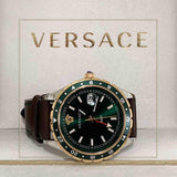 Versace Hellenyium Green Dial Brown Leather Strap Watch for Men - V11090017 Authentic Buy Shop Now