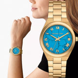 Michael Kors Lennox Analog Blue Dial Gold Steel Strap Watch for Women - MK7460 Authentic Buy Shop Now