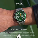 Fossil Sport Tourer Chronograph Green Dial Silver Steel Strap Watch for Men - FS6048 Authentic Buy Shop Now