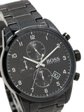 Hugo Boss Skymaster Chronograph Black Dial Black Steel Strap Watch for Men - 1513785 Authentic Buy Shop Now