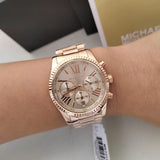 Michael Kors Lexington Chronograph Grey Dial Rose Gold Steel Strap Watch For Women - MK7217 Authentic Buy Shop Now