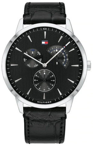 Tommy Hilfiger Brad Chronograph Black Dial Black Leather Strap Watch For Men - 1710391 Authentic Buy Shop Now