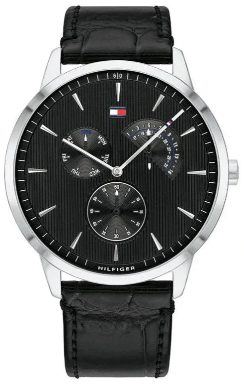 Tommy Hilfiger Brad Chronograph Black Dial Black Leather Strap Watch For Men - 1710391 Authentic Buy Shop Now