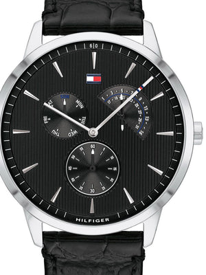 Tommy Hilfiger Brad Chronograph Black Dial Black Leather Strap Watch For Men - 1710391 Authentic Buy Shop Now