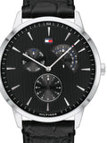 Tommy Hilfiger Brad Chronograph Black Dial Black Leather Strap Watch For Men - 1710391 Authentic Buy Shop Now