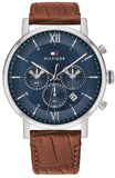 Tommy Hilfiger Evan Chronograph Blue Dial Brown Leather Strap Watch for Men - 1710393 Authentic Buy Shop Now