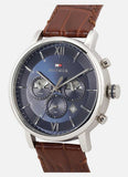 Tommy Hilfiger Evan Chronograph Blue Dial Brown Leather Strap Watch for Men - 1710393 Authentic Buy Shop Now