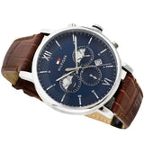 Tommy Hilfiger Evan Chronograph Blue Dial Brown Leather Strap Watch for Men - 1710393 Authentic Buy Shop Now