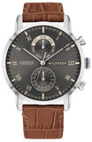 Tommy Hilfiger Kane Grey Dial Brown Leather Strap Watch for Men - 1710398 Authentic Buy Shop Now