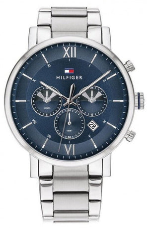 Tommy Hilfiger Evan Chronograph Blue Dial Silver Steel Strap Watch For Men - 1710409 Authentic Buy Shop Now