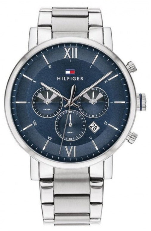 Tommy Hilfiger Evan Chronograph Blue Dial Silver Steel Strap Watch For Men - 1710409 Authentic Buy Shop Now