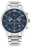 Tommy Hilfiger Evan Chronograph Blue Dial Silver Steel Strap Watch For Men - 1710409 Authentic Buy Shop Now