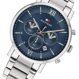 Tommy Hilfiger Evan Chronograph Blue Dial Silver Steel Strap Watch For Men - 1710409 Authentic Buy Shop Now
