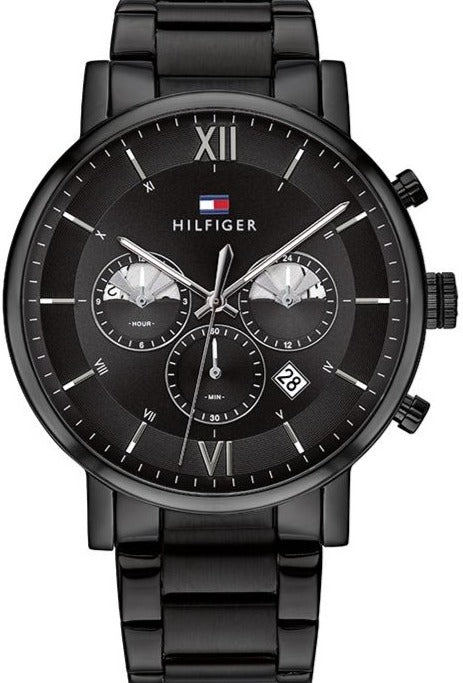 Tommy Hilfiger Evan Chronograph Quartz Black Dial Black Steel Strap Watch For Men - 1710410 Authentic Buy Shop Now