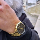 Tommy Hilfiger Baker Chronograph Black Dial Gold Steel Strap Watch for Men - 1710447 Authentic Buy Shop Now