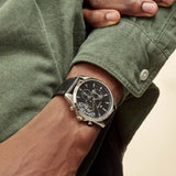 Tommy Hilfiger Baker Chronograph Black Dial Black Leather Strap Watch For Men - 1710449 Authentic Buy Shop Now