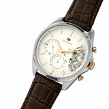 Tommy Hilfiger Baker Chronograph White Dial Brown Leather Strap Watch For Men - 1710450 Authentic Buy Shop Now