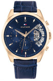 Tommy Hilfiger Baker Chronograph Quartz Blue Dial Blue Leather Strap Watch For Men - 1710451 Authentic Buy Shop Now