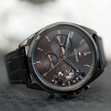 Tommy Hilfiger Baker Chronograph Black Dial Black Leather Strap Watch For Men - 1710452 Authentic Buy Shop Now