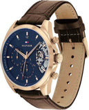 Tommy Hilfiger Baker Chronograph Blue Dial Brown Leather Strap Watch For Men - 1710453 Authentic Buy Shop Now